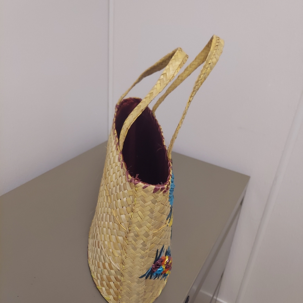 Vintage Floral & Shells Woven Tourist Bag Purse Raffia Straw Beach - Picture 5 of 13